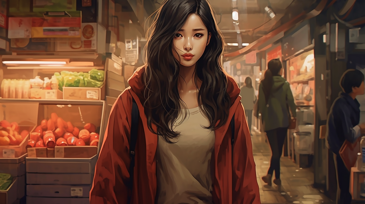 a bad girl, a girl with a lot of complaints, a cute girl, a korean girl, a pretty girl, ai generated